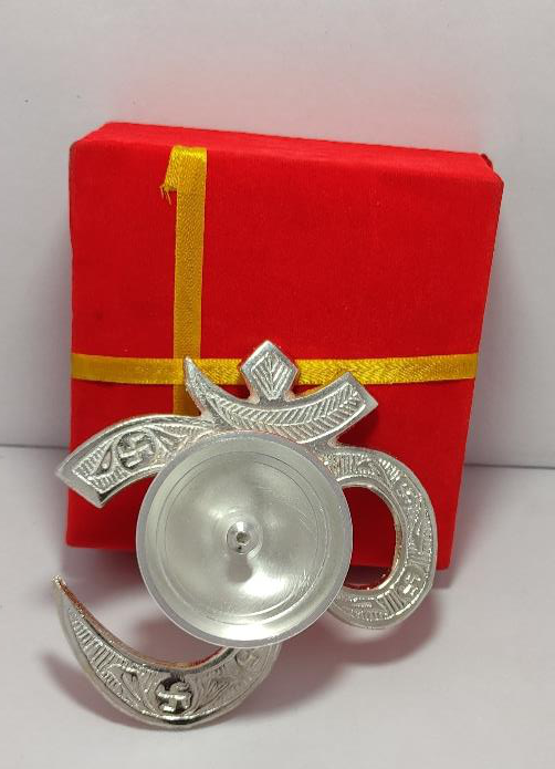 Silver Om Diya (Size: 4 inch diya)